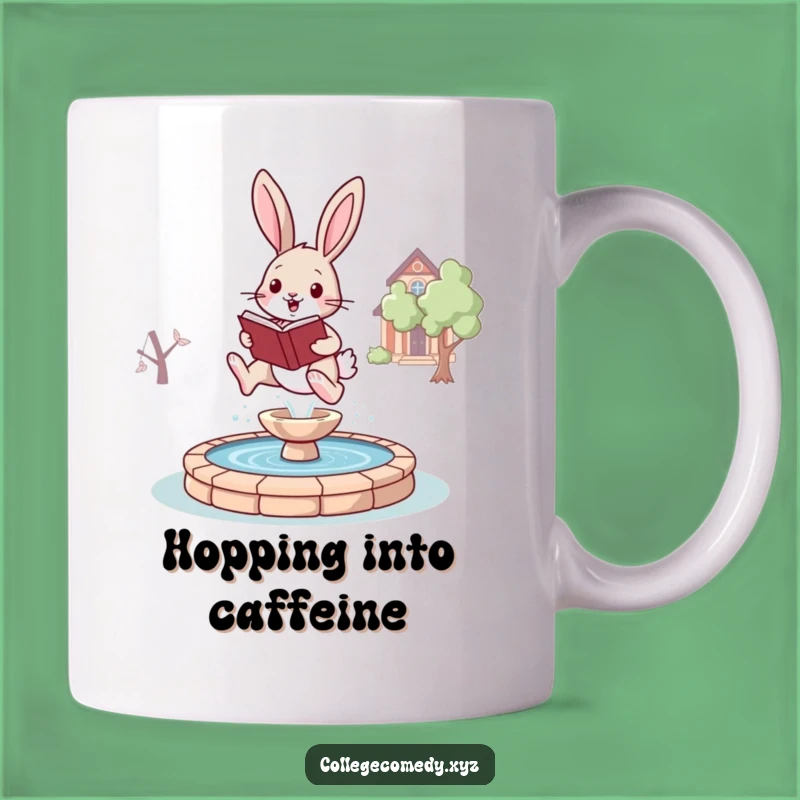 Funny Bunny Campus Mug: Joyful Leaping Book Bunny, Perfect Funny Gift