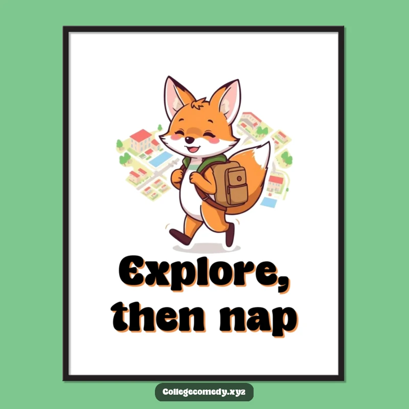 Funny Campus Fox Digital Art: Navigating Fox Print, Instant Funny Gift Download