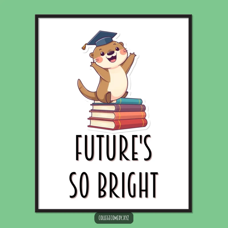 Funny Graduation Otter Digital Art: Leaping Scholar Otter Print, Instant Funny Gift Download